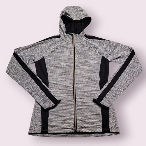 Athleta Snowscape Hooded Jacket XS Grey Space Dye Stretch Zip EUC - Picture 2 of 8